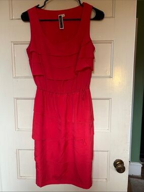 Julian Taylor Sleeveless Ruffle Dress in Bright Pink